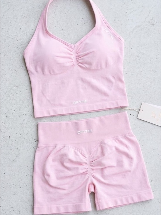 Dfyne Pants - Dfyne Women's Pink Seamless Halter Crop Top & High-Waist Shorts Set s m l